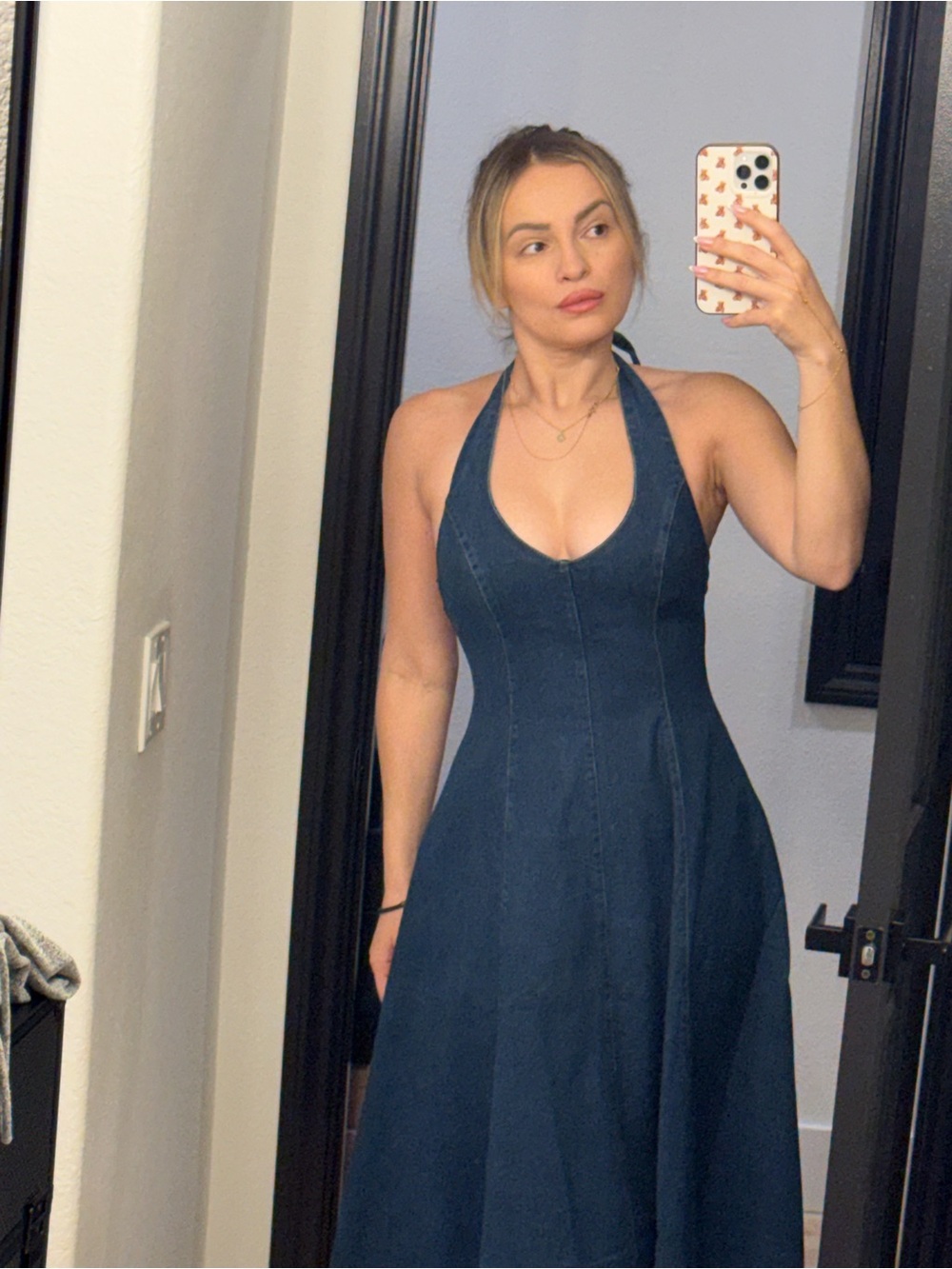 Halter Denim Maxi Dress